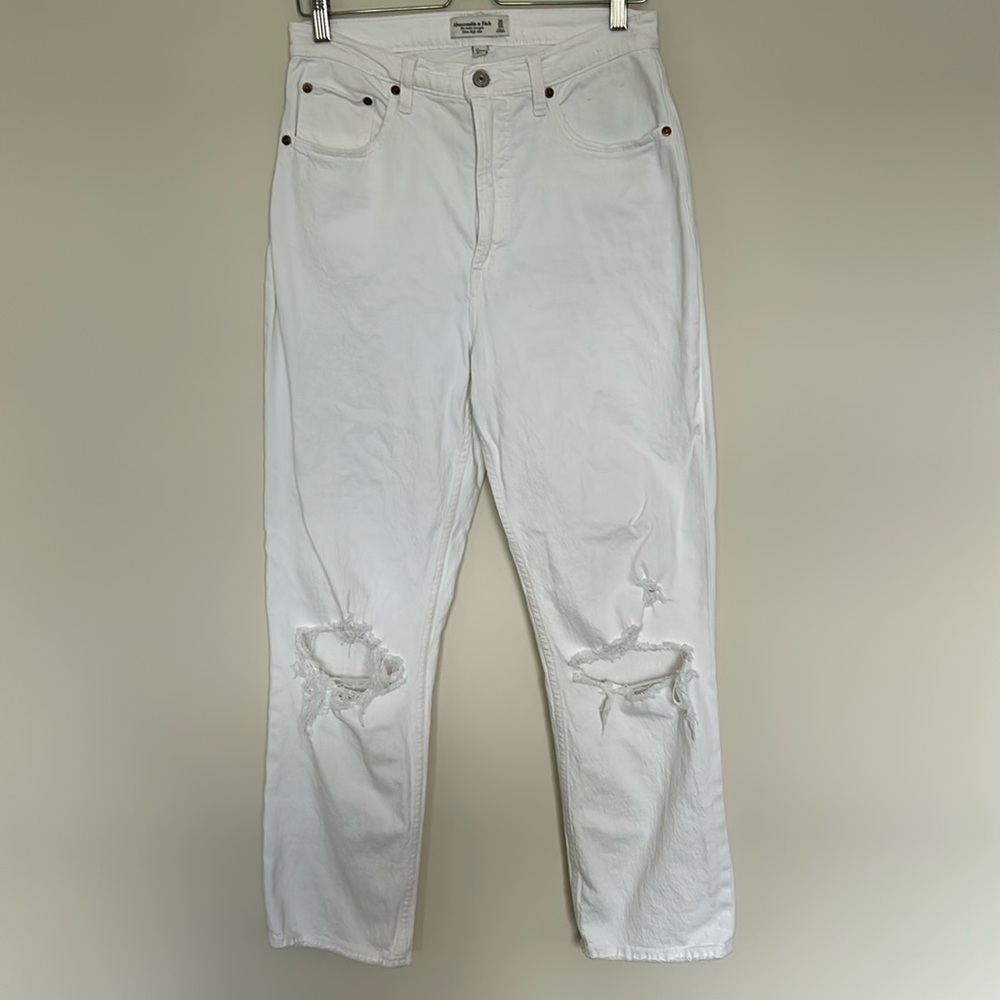 Abercrombie & Fitch Curve Love Ankle Straight Ultra‎ High Rise White Jeans - 10L